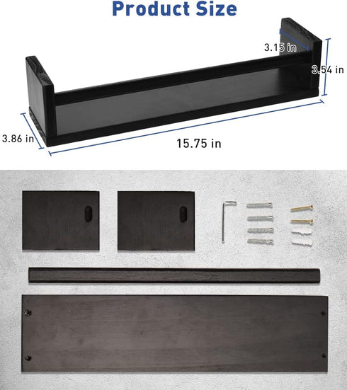 Gneric Black Floating Shelves for Wall, 15.7 inch Kids Bookshelf, Wall Shelves for Living Room Bedroom Decor, Kitchen