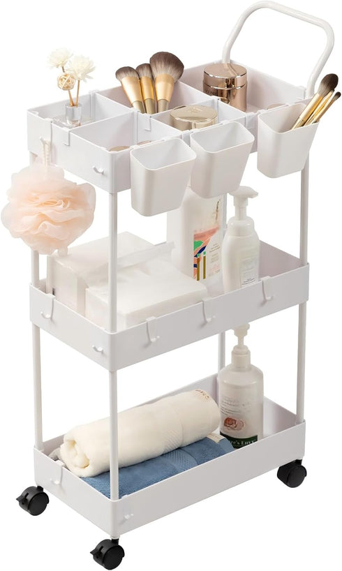 danpinera Storage Cart on Wheels, 3 Tier Slim Laundry with Wheels Bathroom