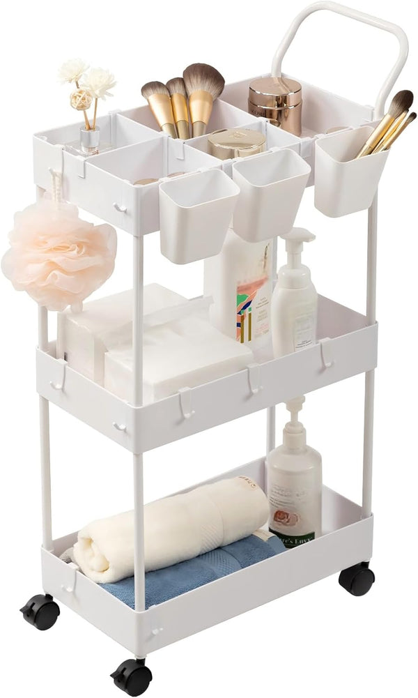 danpinera Storage Cart on Wheels, 3 Tier Slim Laundry with Wheels Bathroom