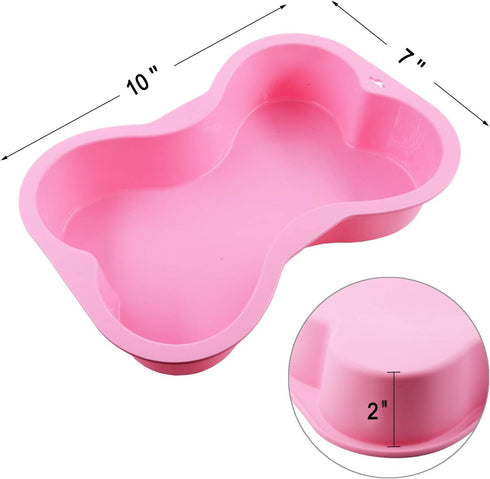 Dog Birthday Cake Mold, Silicone Bone Shape Cake Pan with Decorating Pen (Pink, 10")