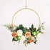 Floral Hoop Wreath, Iron Artificial Rose Flower Wreath for Front Door, Wedding Party Nursery Decor - Orange