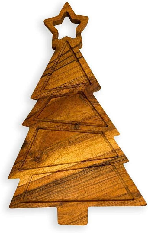 Christmas Tree Shaped Wood Cutting Board for Kitchen Decoration, 11"L x 9.75"W, Wooden Charcuterie Board