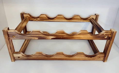 Easy-Install 8-Bottle Wine Rack - Premium Carbonized Pine Wood, Two-Tier Design for Countertop, Home Kitchen Pantry