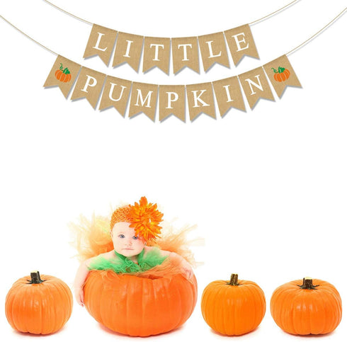 Jute Burlap Little Pumpkin Banner - Fall Baby Shower Gender Reveal Birthday Party Garland Decoration