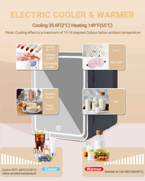 Mini Fridge for Skincare, 4L/6Can with Dimmable LED Light Mirror, Portable Cooler & Warmer for Bedroom, Office, Car,