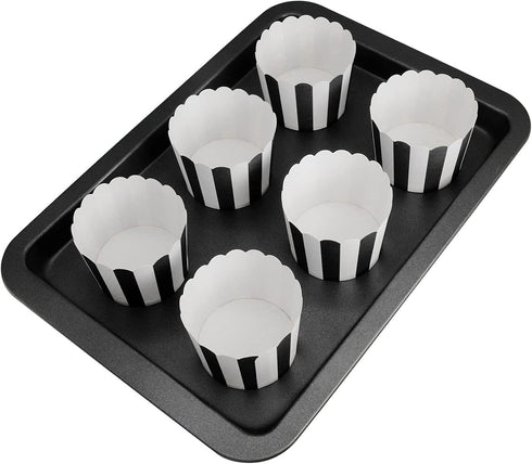 100 Pack Black and White Stripes Muffin Liners - Elegant Baking Cups for Cupcakes, Birthday Parties, Weddings
