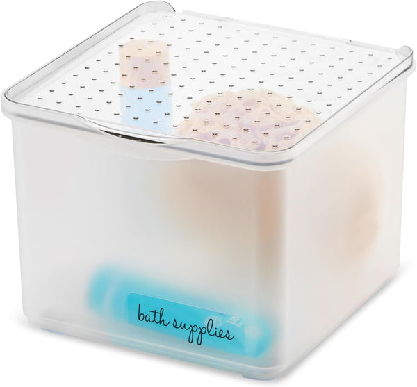 madesmart Small Bin with Lid-Stack Collection, Frost Soft-Grip Lining and Non-Slip Feet