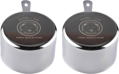 Honey Bear Kitchen 1 Cup Measuring Scoop Cups, Polished Stainless Steel (Set of 2, 240 ml)