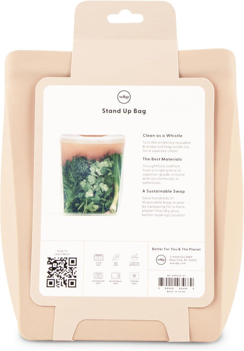 W&P Porter Silicone Reusable Storage Bag, 50oz Stand-Up Sandwich Container, Microwave and Dishwasher Safe