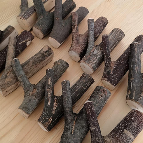 4Pcs 2cm-3cm Real Wood Tree Branch Wall Hook, Farmhouse Rustic Decorative Wooden with Bark Trunk Thickness with Screw