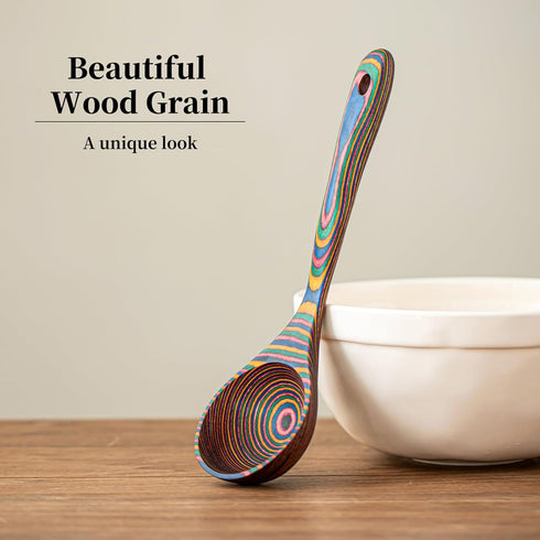 Gudamaye Pakkawood Rainbow Deep Soup Ladles, 10.6 inch Big Wooden Ladle for Cooking and Serving