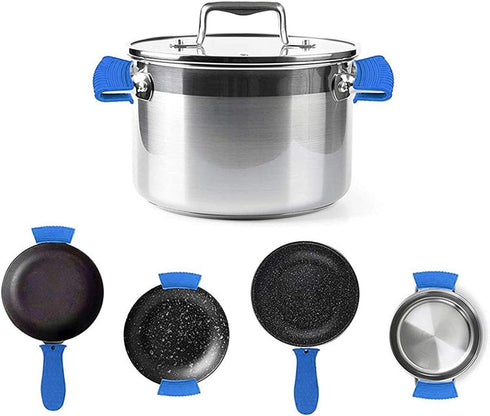 Silicone Hot Pan Handle Holder - 3Pcs Heat Resistant Non-Slip Rubber Covers for Kitchen Cookware, Blue