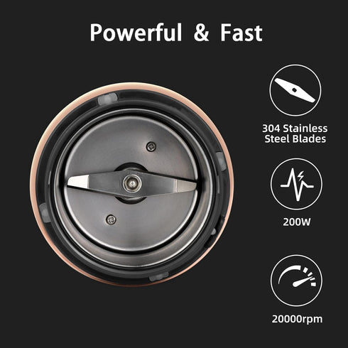 Electric Coffee Grinder for Beans, Spices, Herbs, Grains, Nuts - 2.8 oz, Stainless Steel Blades, Black