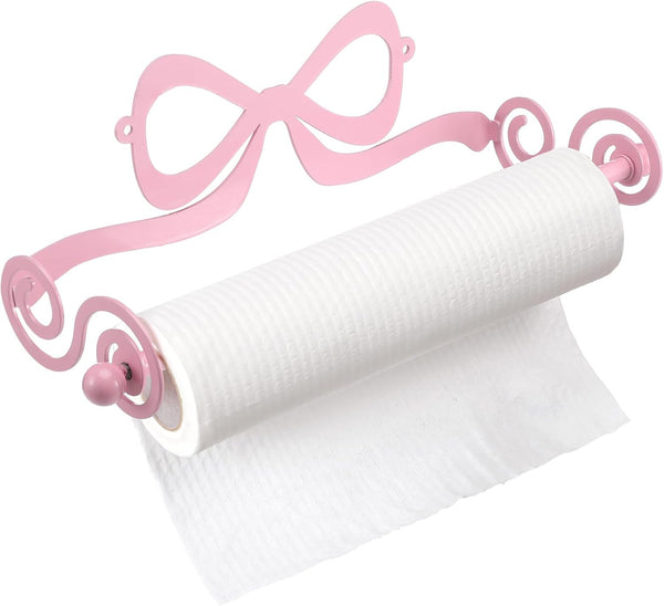 LemonRoad Pink Bow Wall Mount Toilet Paper Towel Holder Coquettish Metal Kitchen Roll