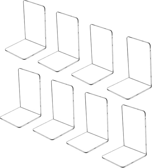 Lulonpon 8pcs Acrylic Book Ends - Non-Skid Clear Bookends for School Library and Desktop Organizer, Book Shelves