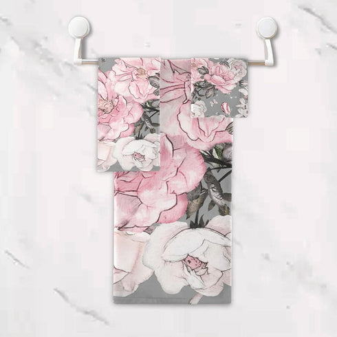 Sets 3 Sets1 1 1 ALAZA Pink Flowers Roses and Leaves on Gray Towel Bathroom Piece Bath Towel Bath Towel Hand Towel
