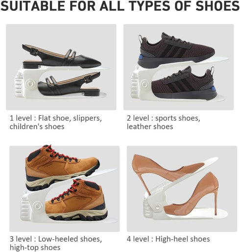 20 Pack 50% 4 Shoe Slots Organizer - Shoe Stackers, Space Savers, Levels Adjustable Rack, White