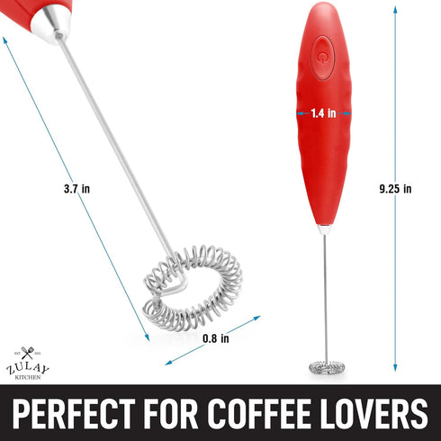 Zulay Double Grip Milk Frother with Holster Stand Handheld Electric Coffee Frother, One-Touch Foam Maker Detachable SS