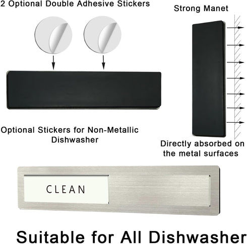 Dishwasher Magnet Clean Dirty Sign, Premium Stainless Steel Non-Scratch Magnet for Easy Use (Grey & White)