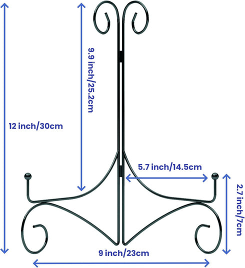 Iron Plate Stand for Display with Folding Design, 12 Inch Large Easels for Books, Art Pieces, Photos, and Platters,