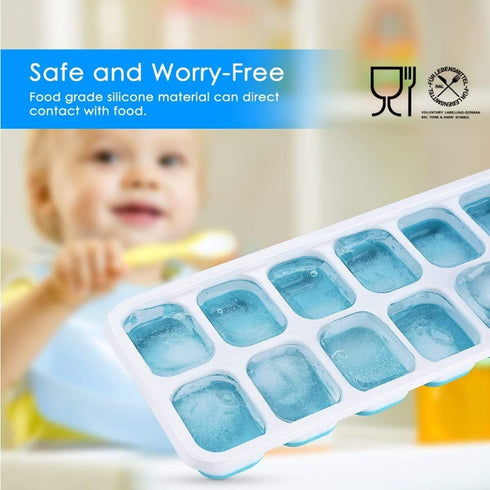 Ice Cube Trays, Silicone Easy-Release 14-Ice Trays with Spill-Resistant Lid, BPA Free, 2 Pack