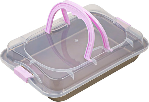 Webake 9x13 Inch Non-Stick Baking Pan with Lid and Handle, 2-Piece Set for Cake Transport & Serve