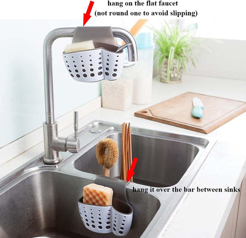 Eunion Plastic Sink Caddy Sponge Holder, Soap Holder, Desk Organizer, Saddle Faucet Caddy, Pen Holder