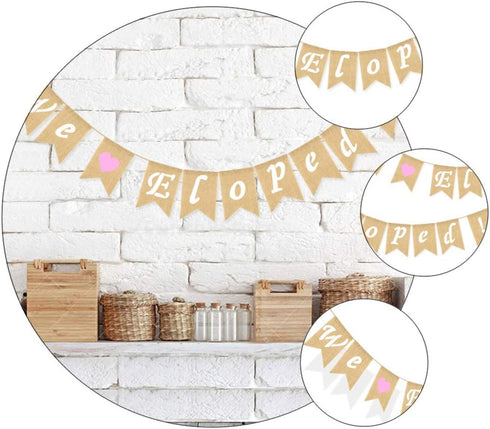 LUOZZY We Eloped Banner, Romantic Love Heart Banner, Proposal Photo Props for Engagement Wedding Party Decorations