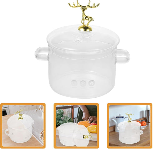 Tofficu Borosilicate Clear Soup Pot with Lid, Christmas Elk Cooking Noodle Pot, Household Kitchen Pan