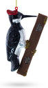 Woodpecker Perched on a Branch Glass Ornament for Christmas