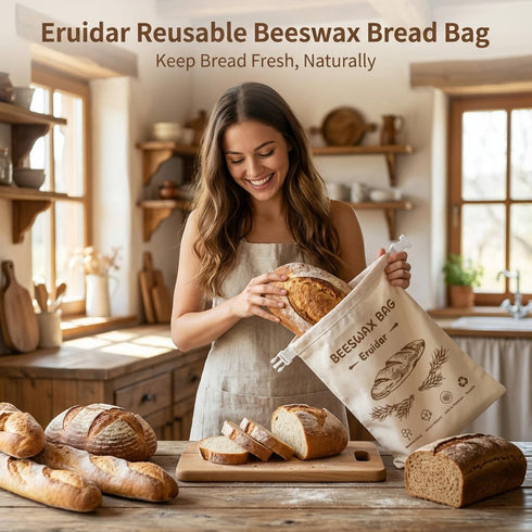 Eruidar (2 Pack), 13"x17" Beeswax Bread Bags for Sourdough & Homemade Bread XL Large Reusable Cotton & Linen Bread Bag