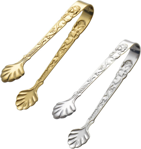 2Pack Rose Handle Sugar Tongs - Vintage Stainless Steel Ice Cube Clips for Tea, Coffee, and Appetizers