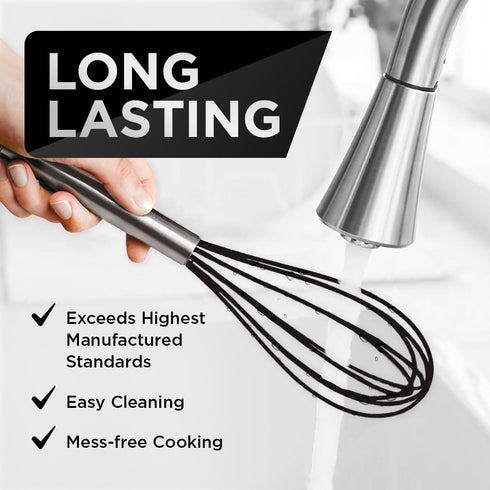 Silicone Whisk Set, 3 Pieces, Stainless Steel & Silicone Non-Stick Coating, 12-inch, 10-inch & 8.5-inch