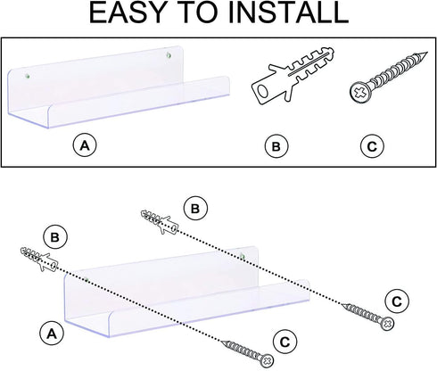 Shelves,6 Pack 15 Inch Sooyee Acrylic Floating Wall Shelves, Funko Pop Display Shelf,Invisible Kids Book Shelf,Picture