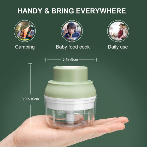 Electric Garlic Chopper Mini, Garlic Masher Crusher, Food Processor Small with Peeler and Spoon (100ML/3.3FL OZ, Green)