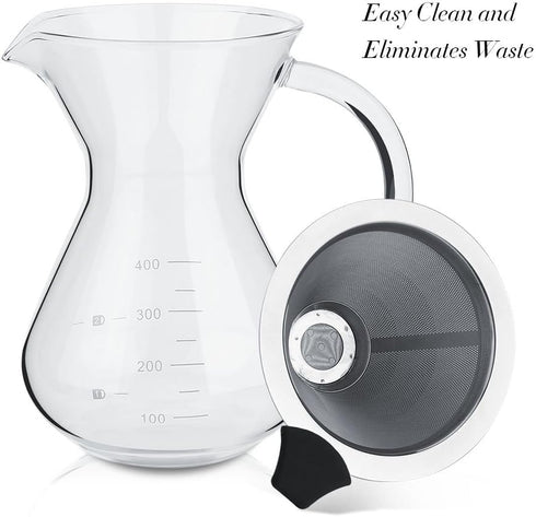 Pour-over coffee maker, pour over coffee maker with filter Glass drip coffee maker Filter pot with scale Suitable for office home use by Natudeco