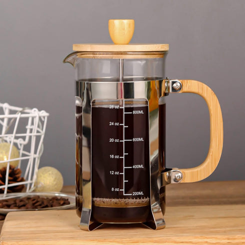 Sivaphe 34 OZ Bamboo French Press | Stainless Steel High Borosilicate Glass 1000ML Espresso/Tea Maker Coffee Serving