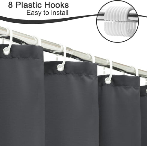 AooHome Fabric Shower Curtain 48 x 72 Inch, Solid Color Bath Curtain with Hooks, Dark Grey