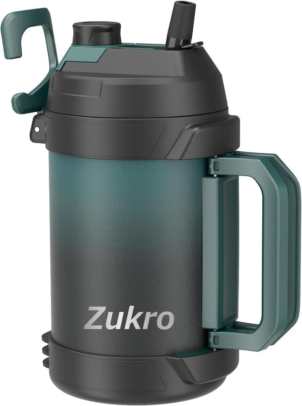 Zukro 1 Gallon Water Jug, 128 oz Large Stainless Steel Sport Water Bottle, Triple Wall Insulated, Leak Proof, Cyan