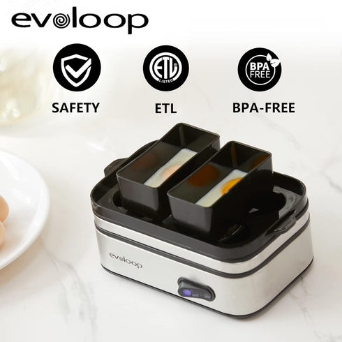 6 Evoloop Rapid Egg Cooker Electric Eggs Capacity, Soft, Medium, Hard Boiled, Poacher, Omelet Maker Egg Poacher