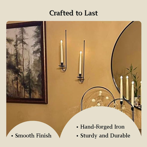 Set 2, Wall Candle Holder of Stylish Black Metal Wall Mount Candle Sconces, Modern Wall Decoration for Living Room
