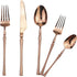 Copper Silverware Set, 5-Piece 18/10 Stainless Steel Flatware Cutlery Set, Mirror Finish, Dishwasher Safe