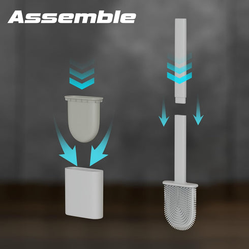 HygieX Pack 2 Set Silicone Toilet Brushes & Holders of Long Non-Slip Handle, Flexible Bristles for Easy Cleaning Modern