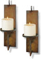 Set of 2 Vintage Wall Candle Sconce, Distressed Iron Metal, 15.6 x