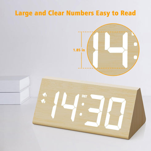 fomobest Dimmable, Snooze, Wooden Digital Alarm Clock with Dual USB Charging Ports, DST, Modern Large Time Display LED
