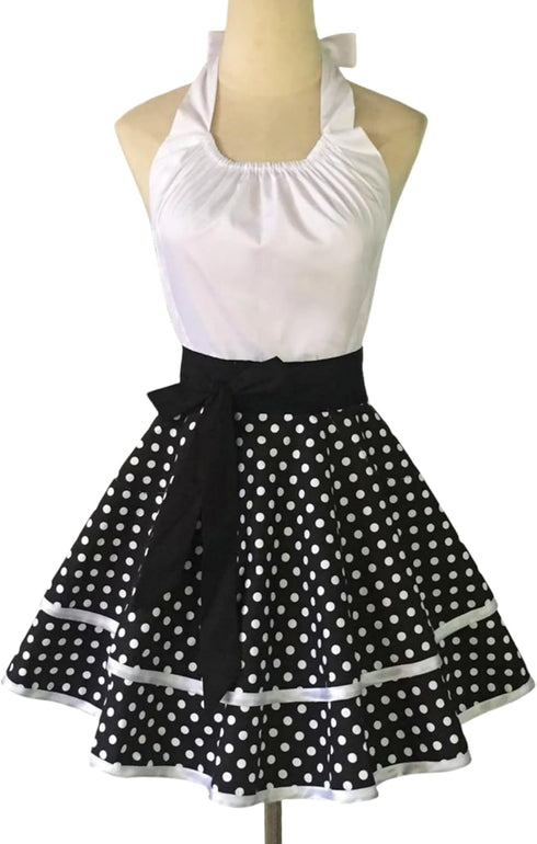 Violet Mist Cute Vintage Apron for Women, White Polka Dots Retro French Maid Cooking Kitchen Apron, Adjustable Gift