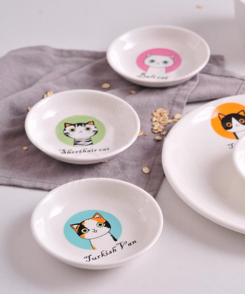 4pcs Ceramics Cat Dinner Plate, Seasoning Dishes, Sushi Dipping Bowl, Home Decoration