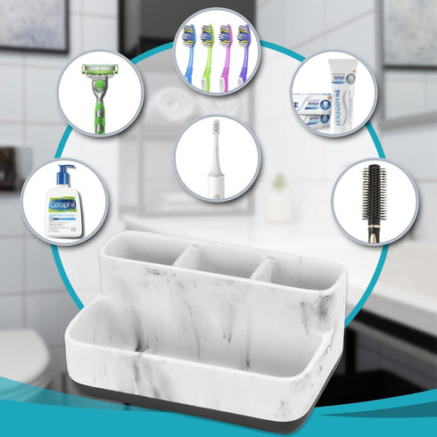 Counter 4 zccz White Marble Design Makeup Organizer - Bathroom Storage for Toothbrushes and Cosmetics - Anti-Slip