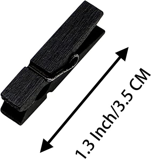 Wooden Clothes Pins - 100pcs 1.3 Inch Black Small Chip Clips with 33 Feet Jute Twine for Heavy Duty Use