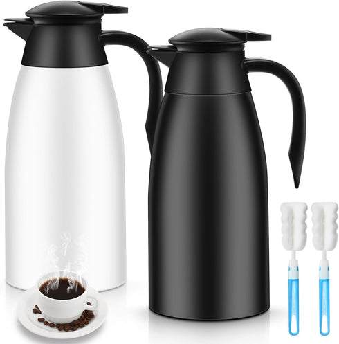 2 Pcs 51 oz Thermal Coffee Carafe, Stainless Steel Vacuum Pot Flask with Brushes, Insulated Coffee Dispenser